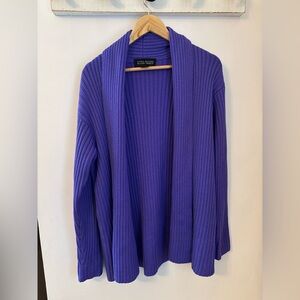 Linda Allard Ellen Tracy Silk Wool Thick Ribbed Open Cardigan